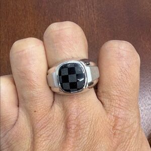Silver and Black Checkered Men's Ring